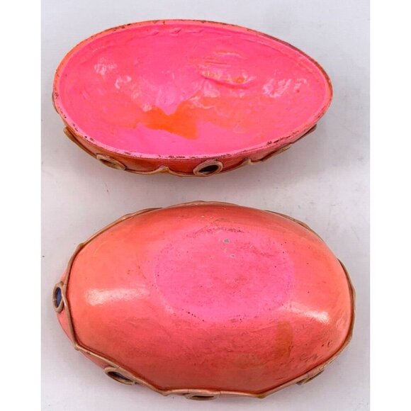 Paper Mache Composite Easter Egg Box Bright Pink Orange 1970s Mod 5" - Picture 7 of 9